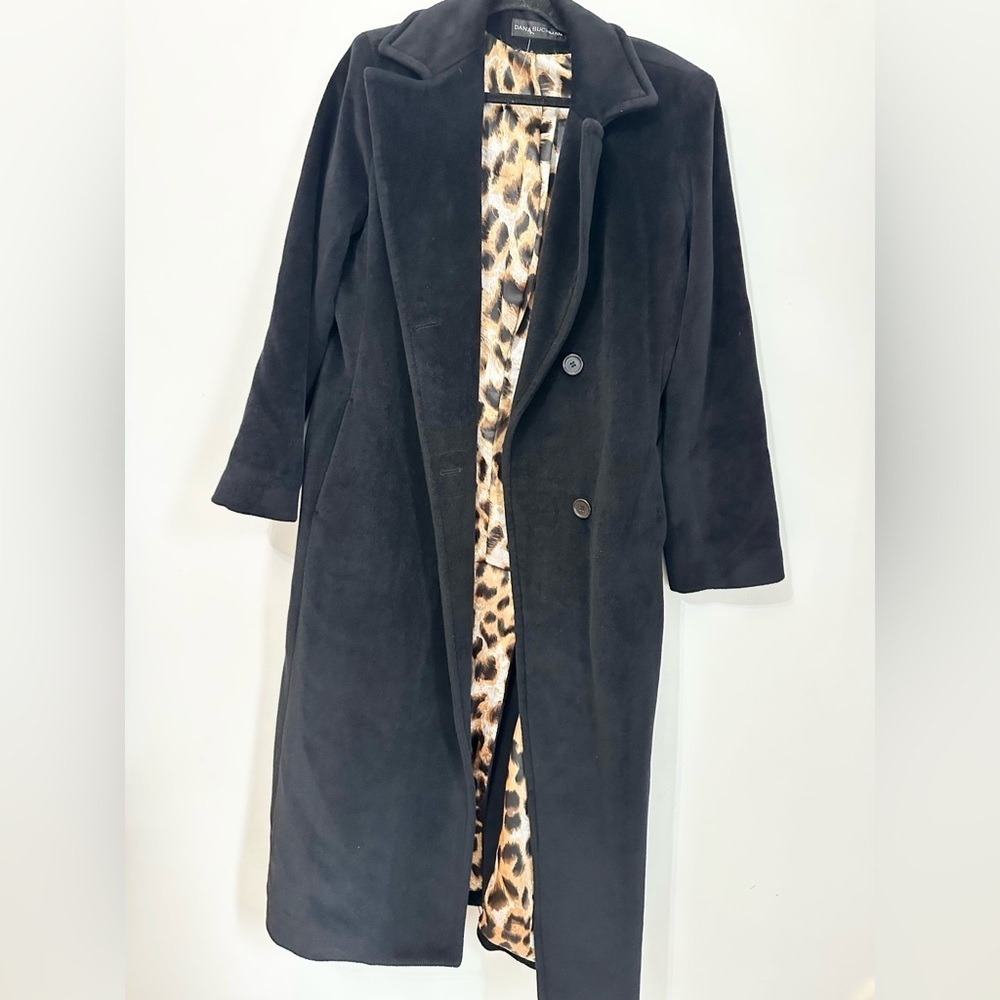 Dana Buchman size 12 long coat black angora wool dressy formal date night